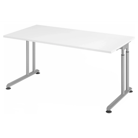 Hoogteverstelbaar bureau ZENO 16 S met wit tafelblad en zilverkleurige poten van hjh OFFICE PRO