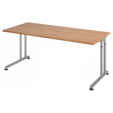 Hoogteverstelbaar bureau ZENO 19 S in walnootlook met zilverkleurige poten van hjh OFFICE PRO