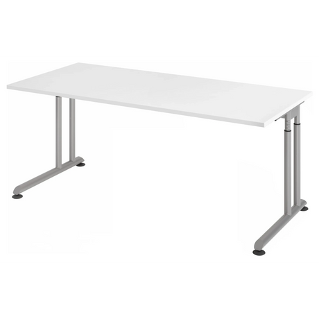 Hoogteverstelbaar bureau ZENO 19 S met wit tafelblad en zilveren frame van hjh OFFICE PRO