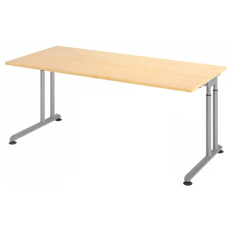 Hoogteverstelbaar bureau ZENO 19 S in esdoornlook met zilverkleurig onderstel van hjh OFFICE PRO