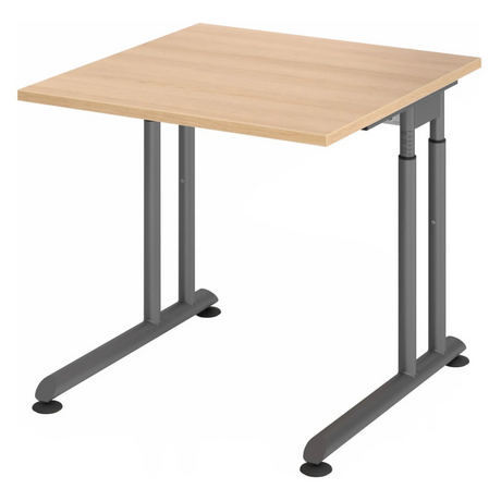 Hoogteverstelbaar bureau ZENO 8 G in eiken en grafiet met een vierkant blad van hjh OFFICE PRO