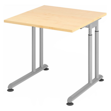 Hoogteverstelbaar bureau ZENO 8 S met esdoornhouten blad en zilveren frame van hjh OFFICE PRO
