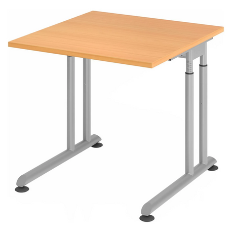 Hoogteverstelbaar bureau ZENO 8 S in beukenhout-look met zilverkleurig frame van hjh OFFICE PRO