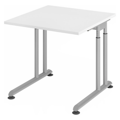 Hoogteverstelbaar bureau ZENO 8 S met wit tafelblad en zilveren onderstel van hjh OFFICE PRO